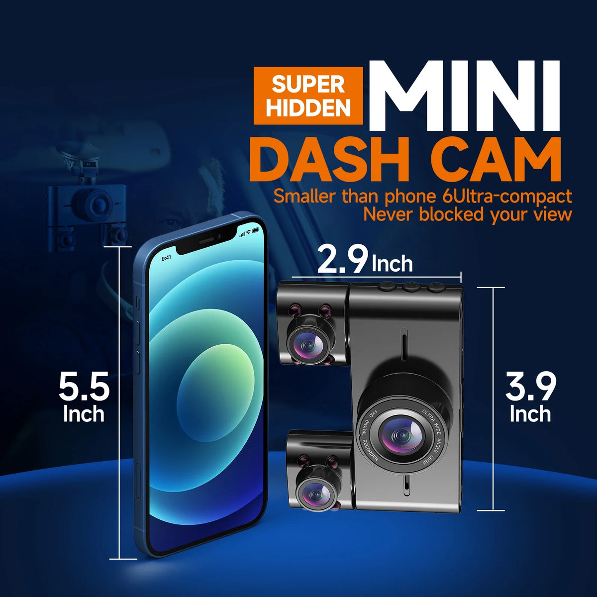 HUPEJOS Dash Cam 4 Channel, 360 Car Camera with 64GB Card, Voice Control, 2K/1080P Dashcam for Car Front and Rear Inside, IR Night Vision, WiFi & APP Supported, Parking Mode, 3.16" IPS Screen