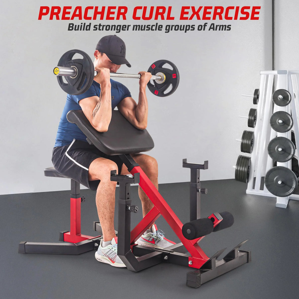 TROPOW 2-In-1 Roman Chair & Preacher Curl Bench Multi-Function Heavy-Duty Hyperextension Bench for Arms, Ab, Back, Glute & Leg Extension with Adjustable Height Exercise Equipment
