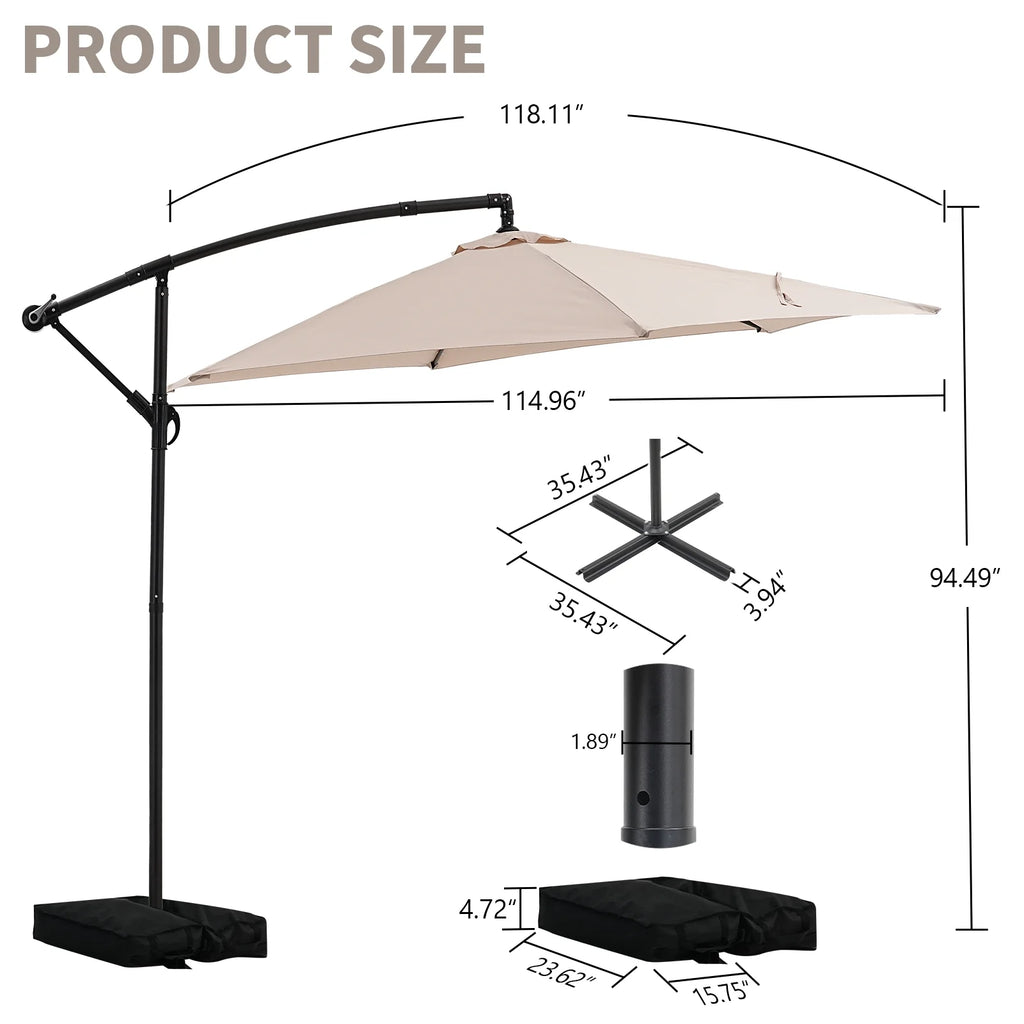 Autlaycil 10 ft Cantilever Offset Outdoor Patio Umbrella with Base Stand Rotate and Tilt, Blue