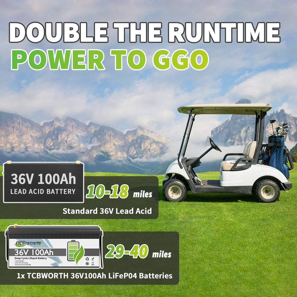 36V 100Ah LiFePO4 Battery,for Golf Carts,RV,Marine,Trolling Motor,Camper,200A BMS,15000+Deep Cycles,TCBWORTH Lithium Batteries,10 Years Lifetime