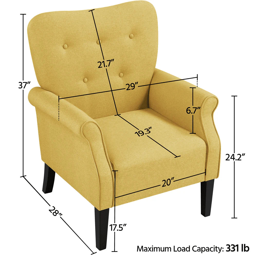 SMILE MART Mid-century Upholstered Fabric Accent Armchair for Living Room with Wooden Leg, Yellow