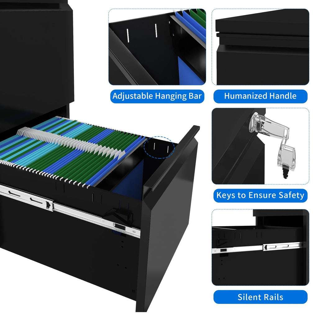 Dextrus 2-Drawer File Cabinet with Lock Rolling Office Filing Organizer for A4/Letter/Legal, Black