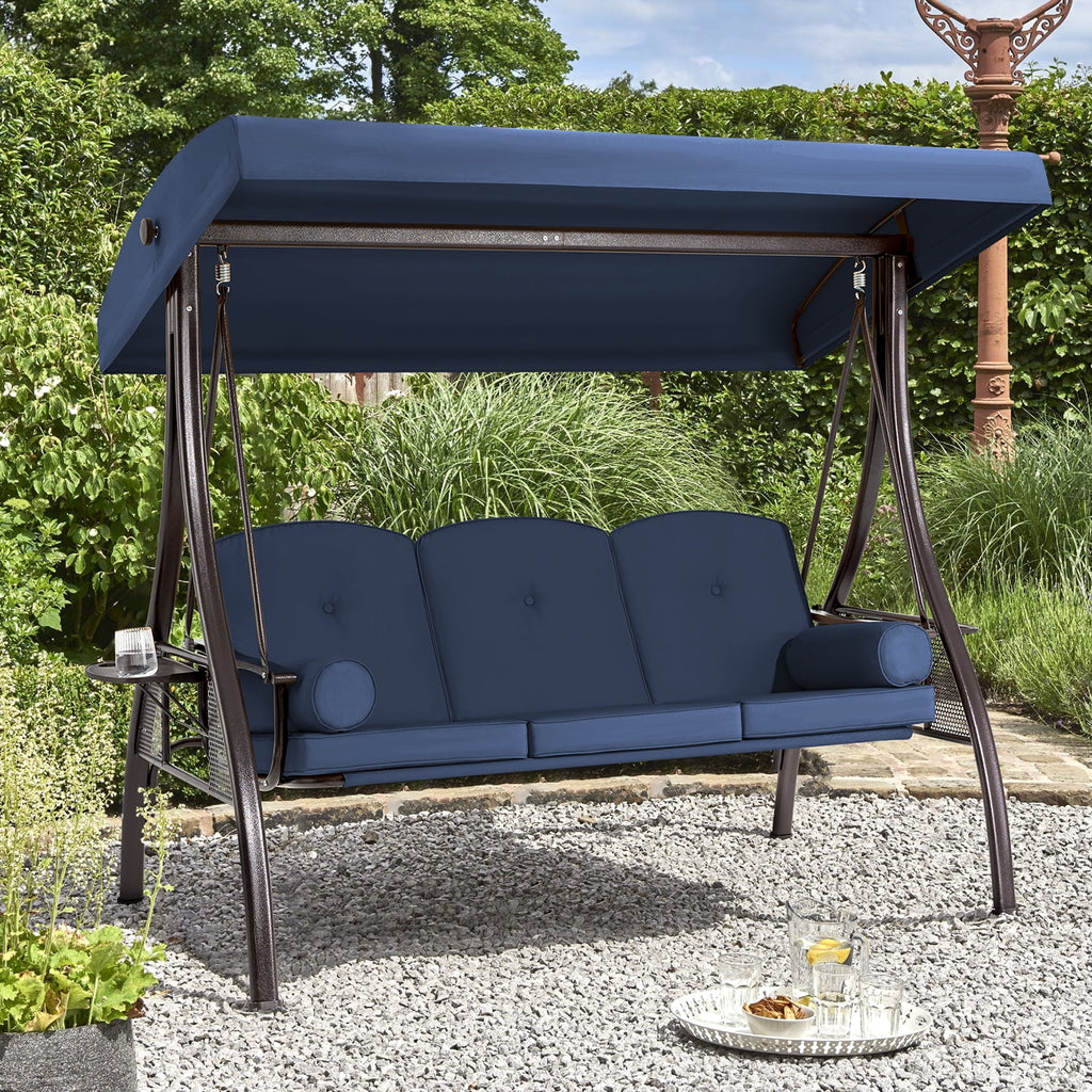 Homrest 3 Person Patio Outdoor Porch Swing with Adjustable Canopy, Backrest, Swing Bed with Stand for Garden,Deck