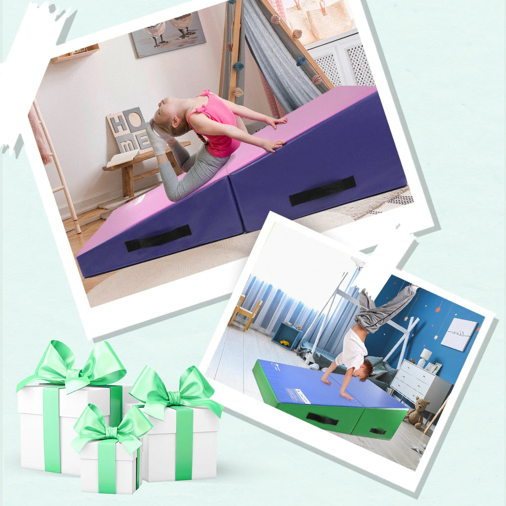 Kangaroo Hoppers Incline Gymnastics Mat, 48 x24 x14 Folding Wedge for Kids Tumbling, Skill Training, Multiple Colors Cheese Mat for Gymnastics, Home Gym Exercise