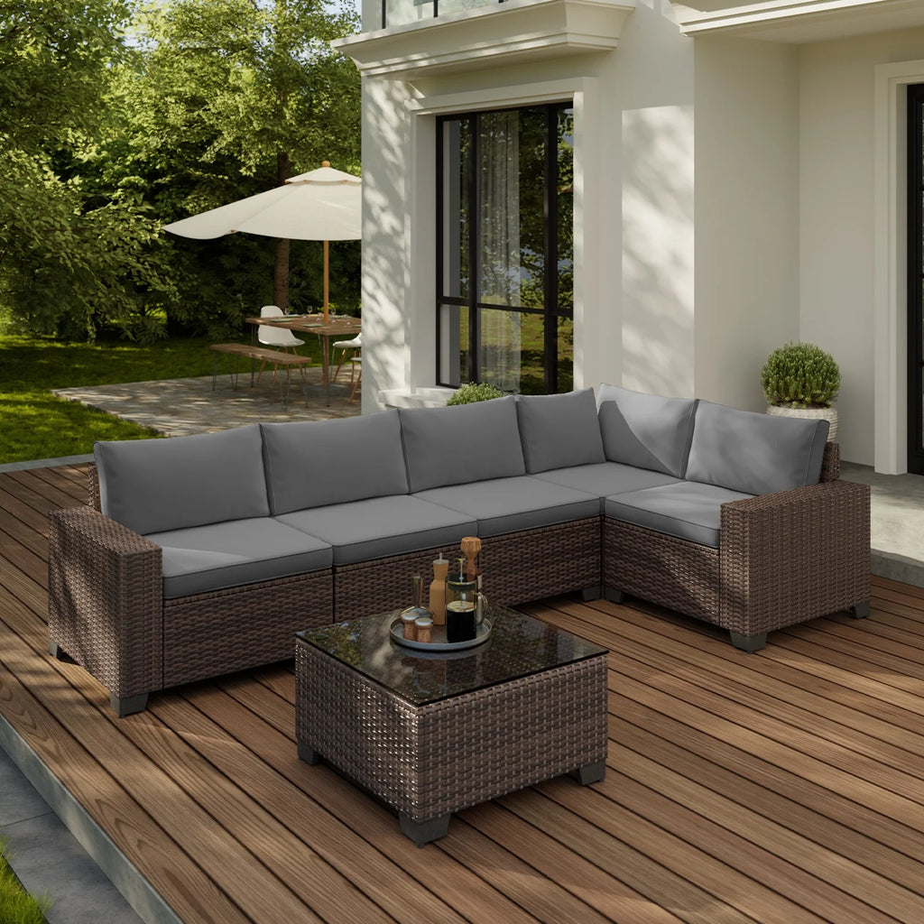 Aiho 7-Piece Rattan Patio Furniture Set , Outdoor Sectional Furniture Set for Patio, Garden, Backyard, Grey