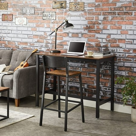 VASAGLE Bar Stools Set of 2 Bar Chairs Tall Bar Stools with Backrest Industrial in Party Room Rustic Brown and Black