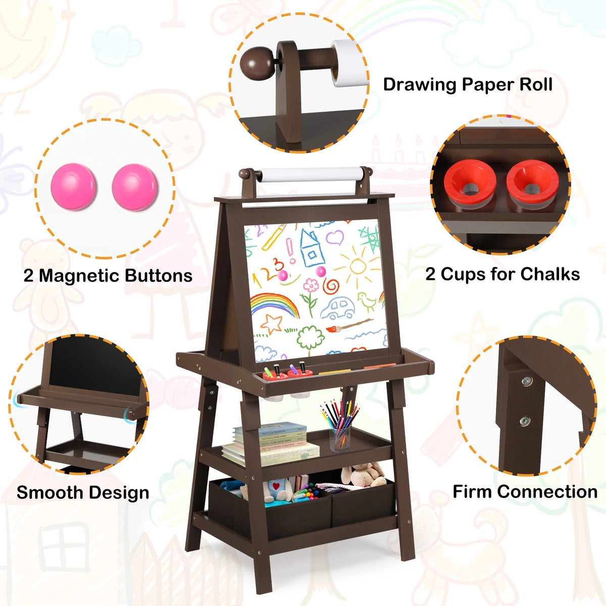 LINLUX 3 in 1 Art Easel for Kid, Whiteboard for Kid with Stand, Magnetic Chalkboard Pizarra, Grey