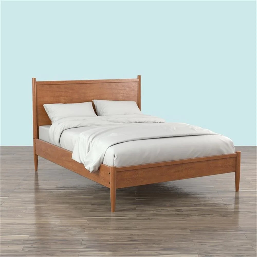Allora Mid-Century Solid Wood Queen Platform Bed in Oak