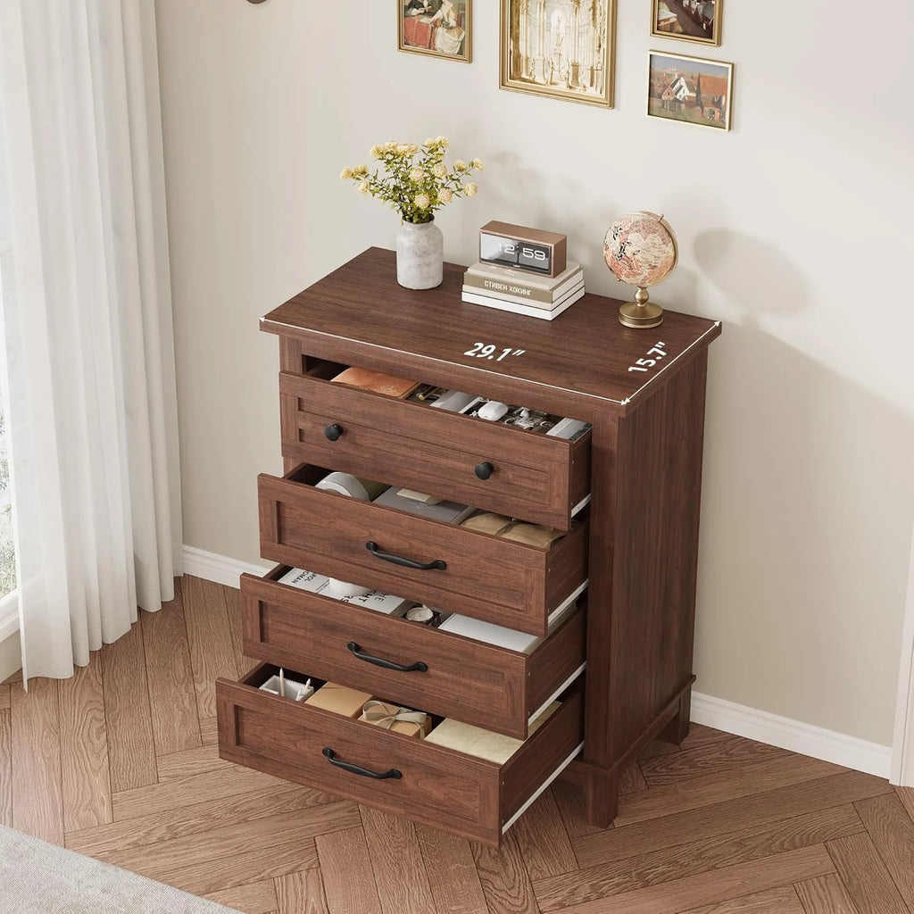 4 Drawer Dresser for Bedroom,34.8" Tall Bedroom Dresser with Large Drawer& Black Handles,Wooden Storage Organizer Cabinet Chest of Drawer for Living Room,Hallway