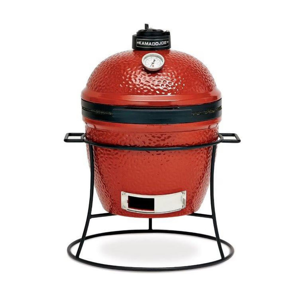 Kamado Joe Joe Jr. 13.5 in. Portable Charcoal Grill in Red with Cast Iron Cart, Heat Deflectors and Ash Tool