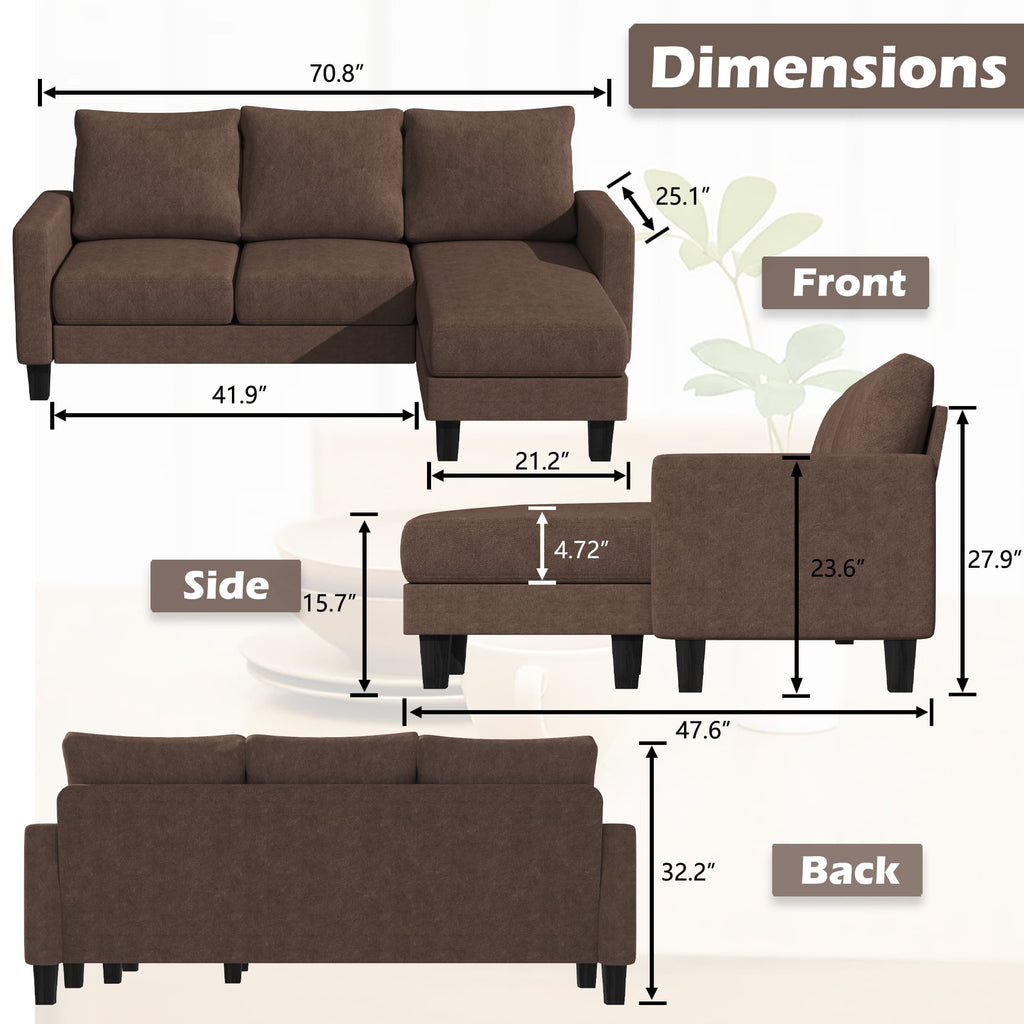 Homall Convertible Sectional Sofa Couch, Modern Linen Fabric L-Shaped Couch 3-Seat Sofa Sectional with Reversible Chaise for Small Living Room, Apartment and Small Space, Dark Gray