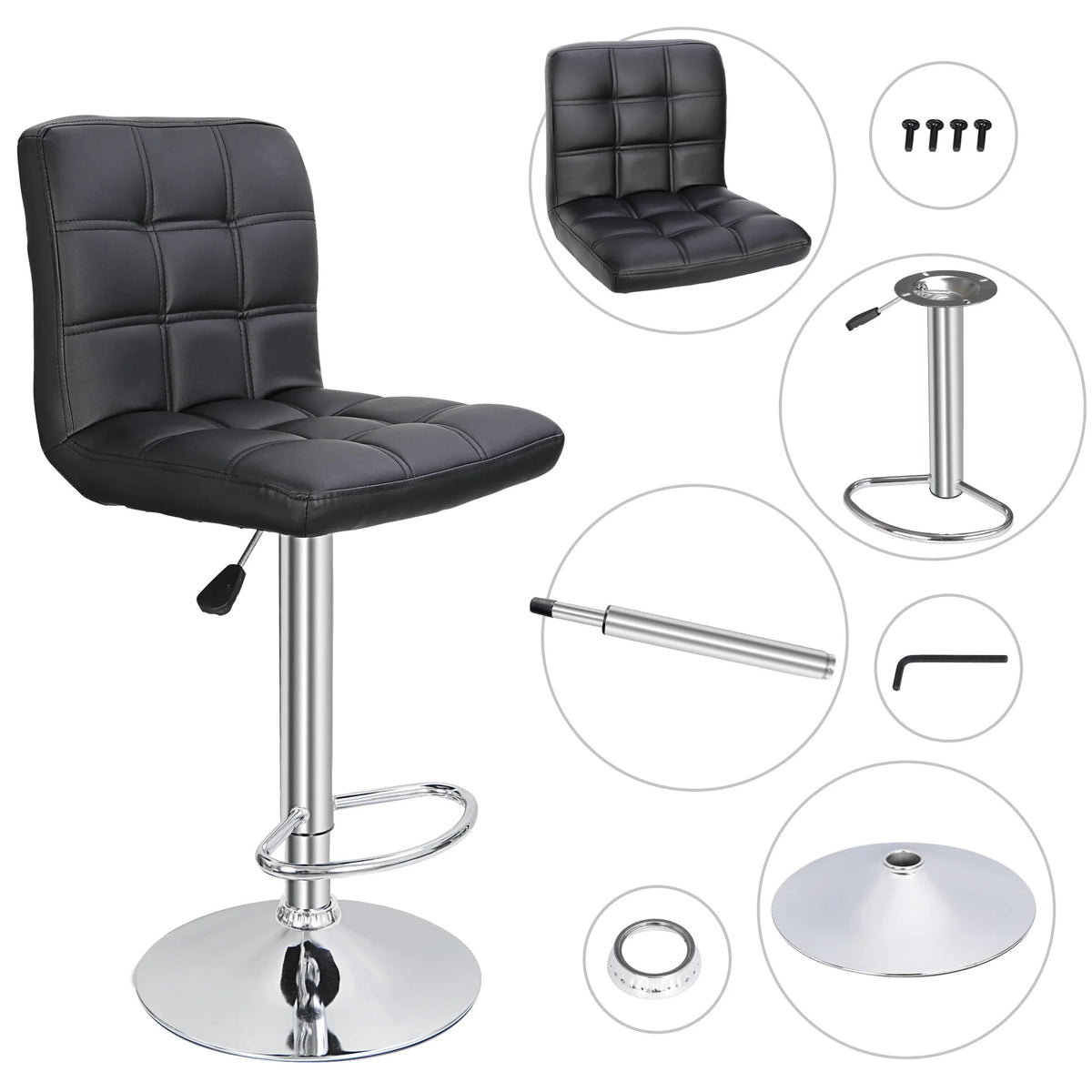 ZENY Height Adjustable Home Bar Stool Set 360-Degree Swivel, Set of 2
