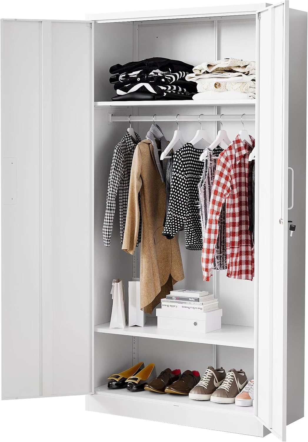 STANI Metal Locker Storage Cabinet, Employees Locker with Hanging Rod Bar, 71 Black Tall Steel Wardrobe for Home, School, Office (Assembly Required)