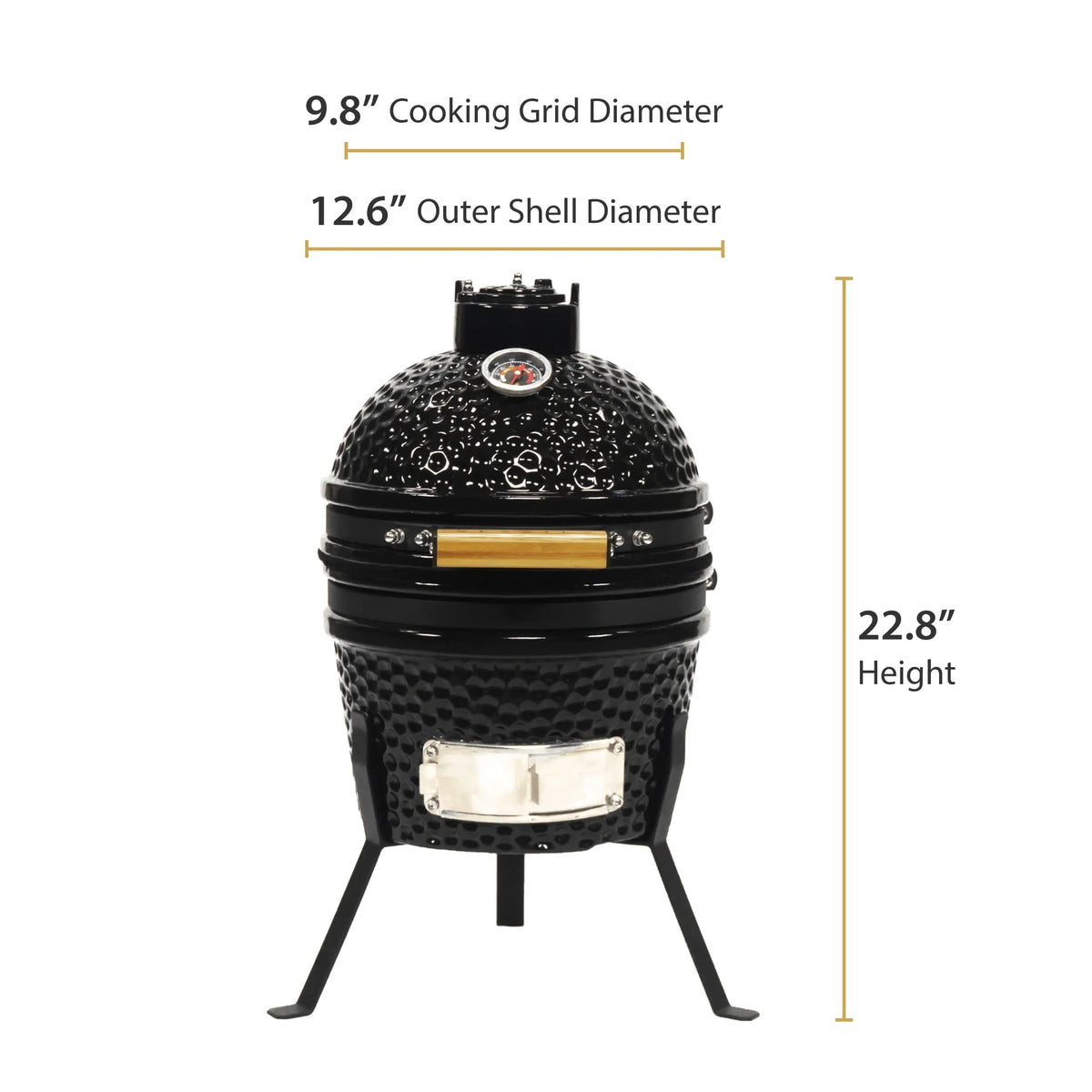 VESSILS 9.8-inch W Kamado Charcoal BBQ Grill Heavy Duty Ceramic Barbecue Smoker and Roaster with Built-in Thermometer and Stainless Steel Grate (13 Inch Stand, Black)