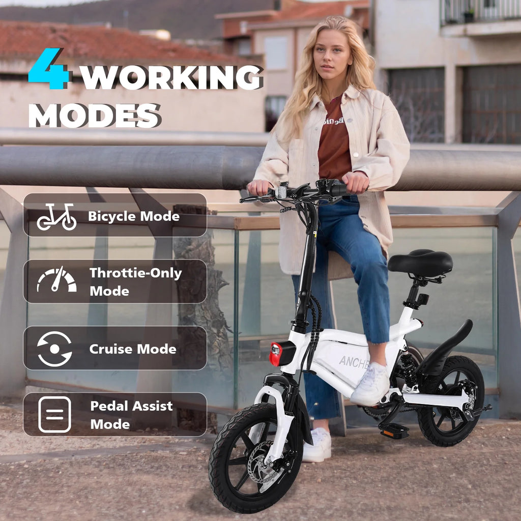 ANCHEER Peak 500W Electric Bike for Adults, Foldable Electric Bikes with 48V 374Wh Battery, 14" Electric Bicycle for Men Women, LCD Digital Display, Cruise Control Ebikes, Dual Suspension Fork UL2849