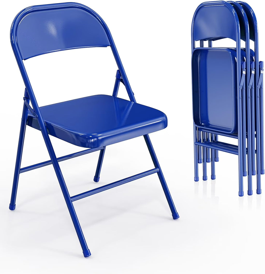 VINGLI Folding Chairs All Steel Metal Frame, Capacity 350 lbs, Durable Portable and Versatile for Indoor Outdoor Use, Black, Set of 8