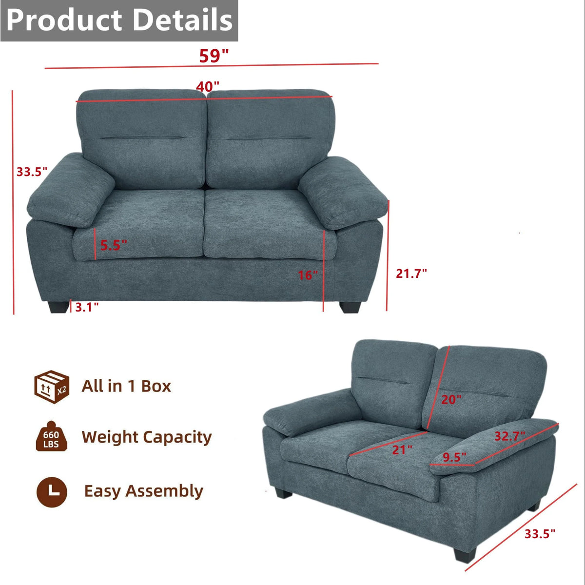 Aukfa 68" Small Sofa Couch Comfy Mid Century Modern Loveseat Sofa for Living Room Bedroom, Cream