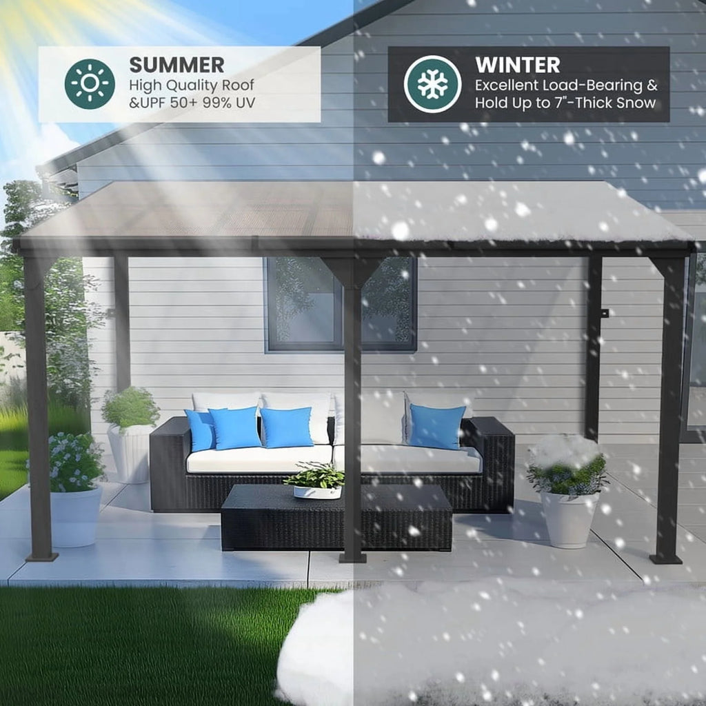 10 ft.10 ft. Hardtop Outdoor Gazebo Pergola Aluminum Framed with Sloping Pitched Roof for Garden, Patio