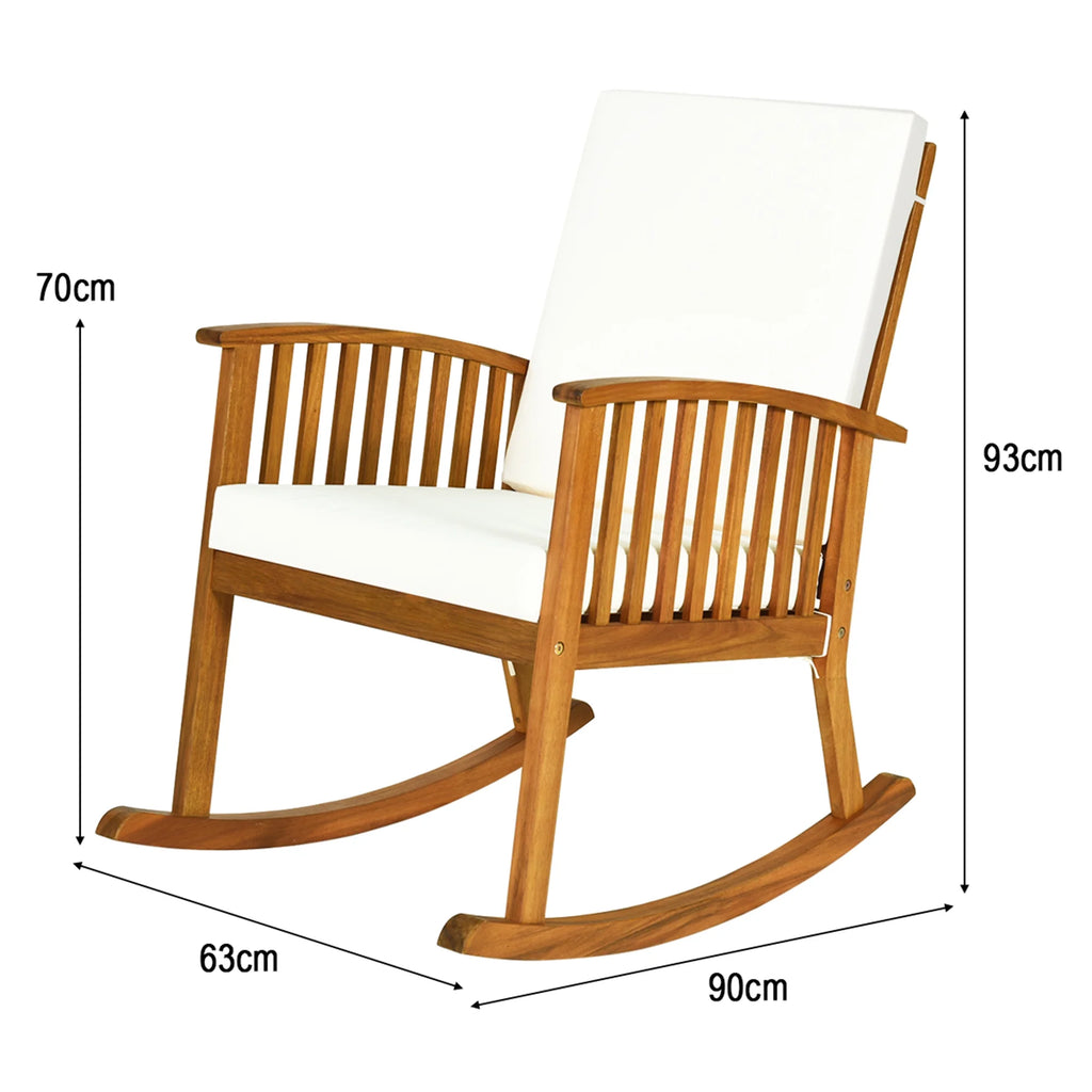 Costway Acacia Wood Rocking Chair Patio Garden Lawn W/ Cushion