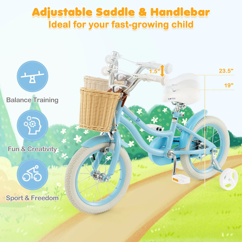 Prorider 16" Kid’s Bike with Training Wheels Adjustable Handlebar Seat Handbrake Pink
