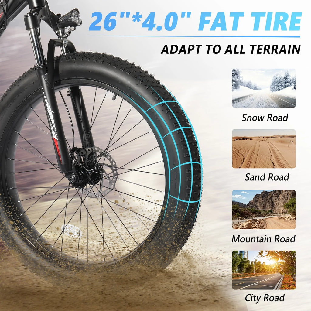 PEXMOR Electric Bike for Adult, Electric Mountain Bike 500W 48V 13AH Removable Battery, 26" Fat Tire EBike Electric Bicycle 20MPH Snow Beach E Bike w/Shimano 7 Speed Lockable Suspension Fork