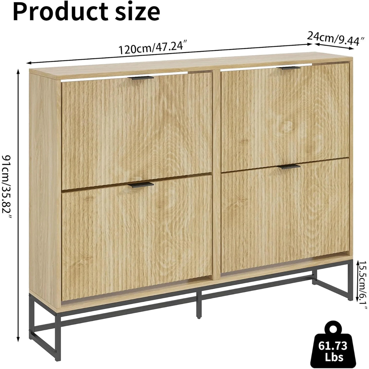 Oubayajia Modern Shoe Storage Cabinet, Wood Shoe Rack Organizer with 2 Flip Drawers, Freestanding Narrow Shoe Cabinet for Entryway Hallway, Natural