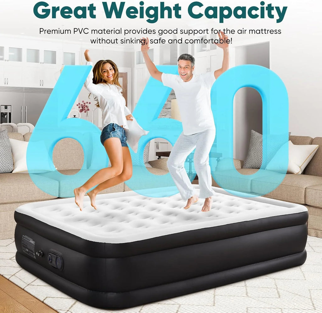 Blow Up Airbed with Built-in High Capacity Pump, Double Height, Non-Slip Bottom Design, Weight Capacity 660 lbs Air Bed for Home or Camping