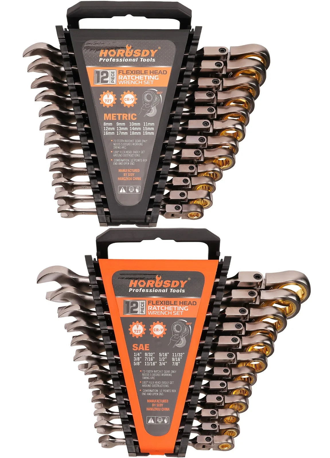 24PC Flex-Head Ratcheting Wrench Set Metric & SAE w/ Organizer 8-19mm 1/4"-7/8"