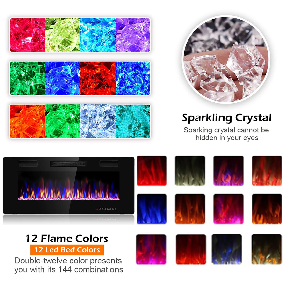 Costway 36'' Electric Fireplace Recessed Ultra Thin Wall-Mounted Heater w/Multicolor Flame