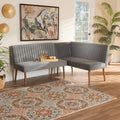 Baxton Studio Alvis Mid-Century Modern Grey Velvet Upholstered Back 2-Piece Dining Corner Bench