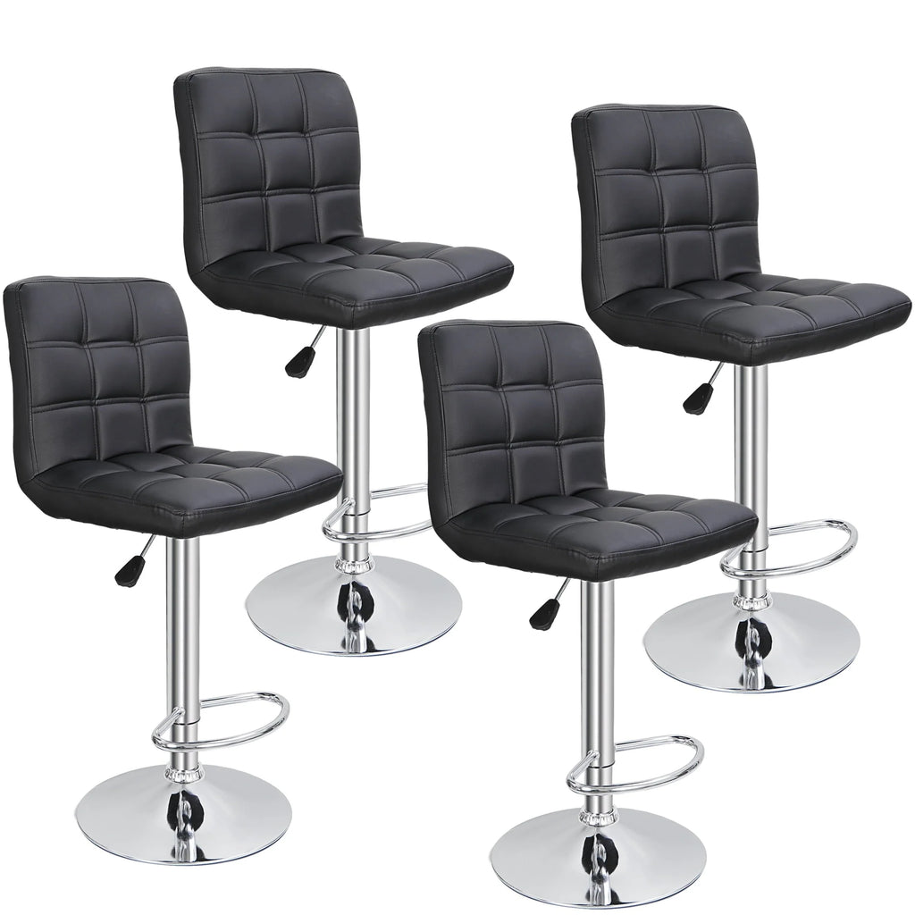 ZENY Set of 4 Bar Stool Soft Cushion Metal Frame 24-32" Swivel Chair, Black