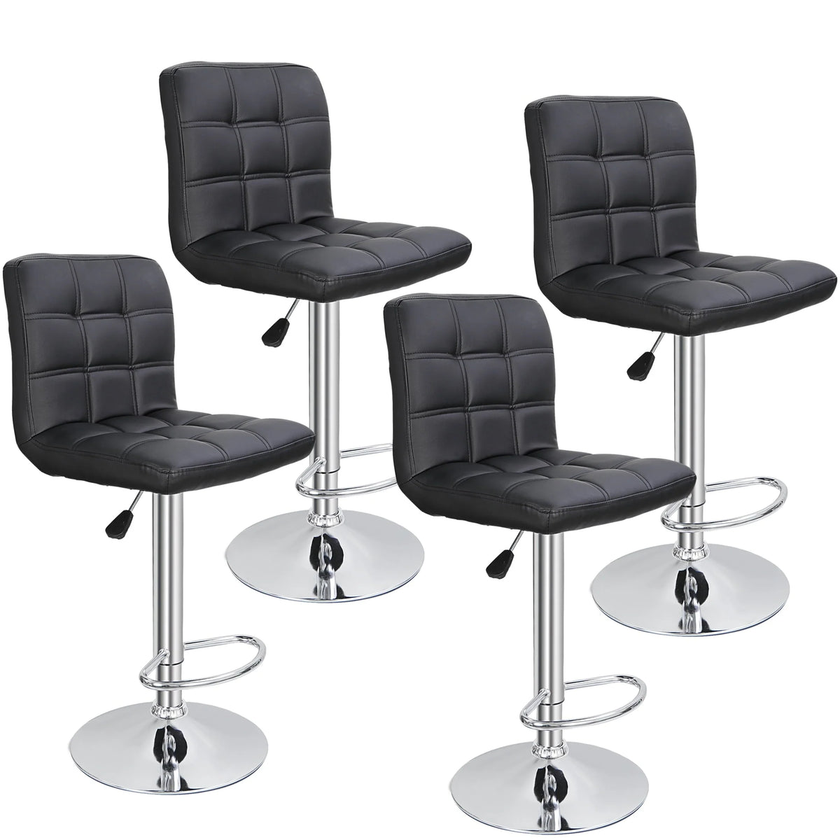 ZENY Set of 4 Bar Stool Soft Cushion Metal Frame 24-32" Swivel Chair, Black