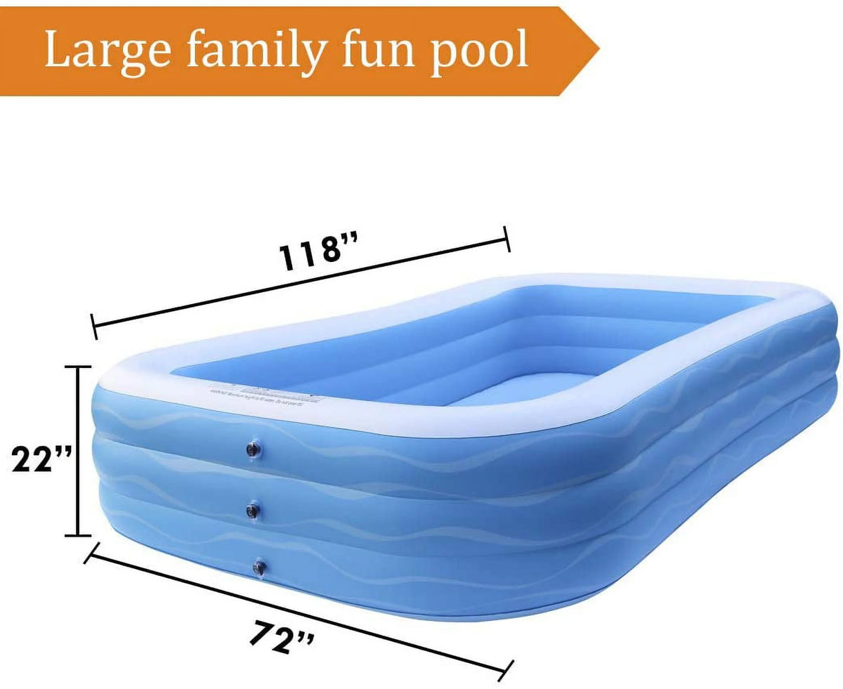 Airso Inflatable Swimming Pool Family Full-Sized Inflatable Pools 118" x 72" x 22" Thickened Family Lounge Pool for Toddlers, Kids & Adults Oversized Kiddie Pool Outdoor Blow Up Pool for Backyard, Garden