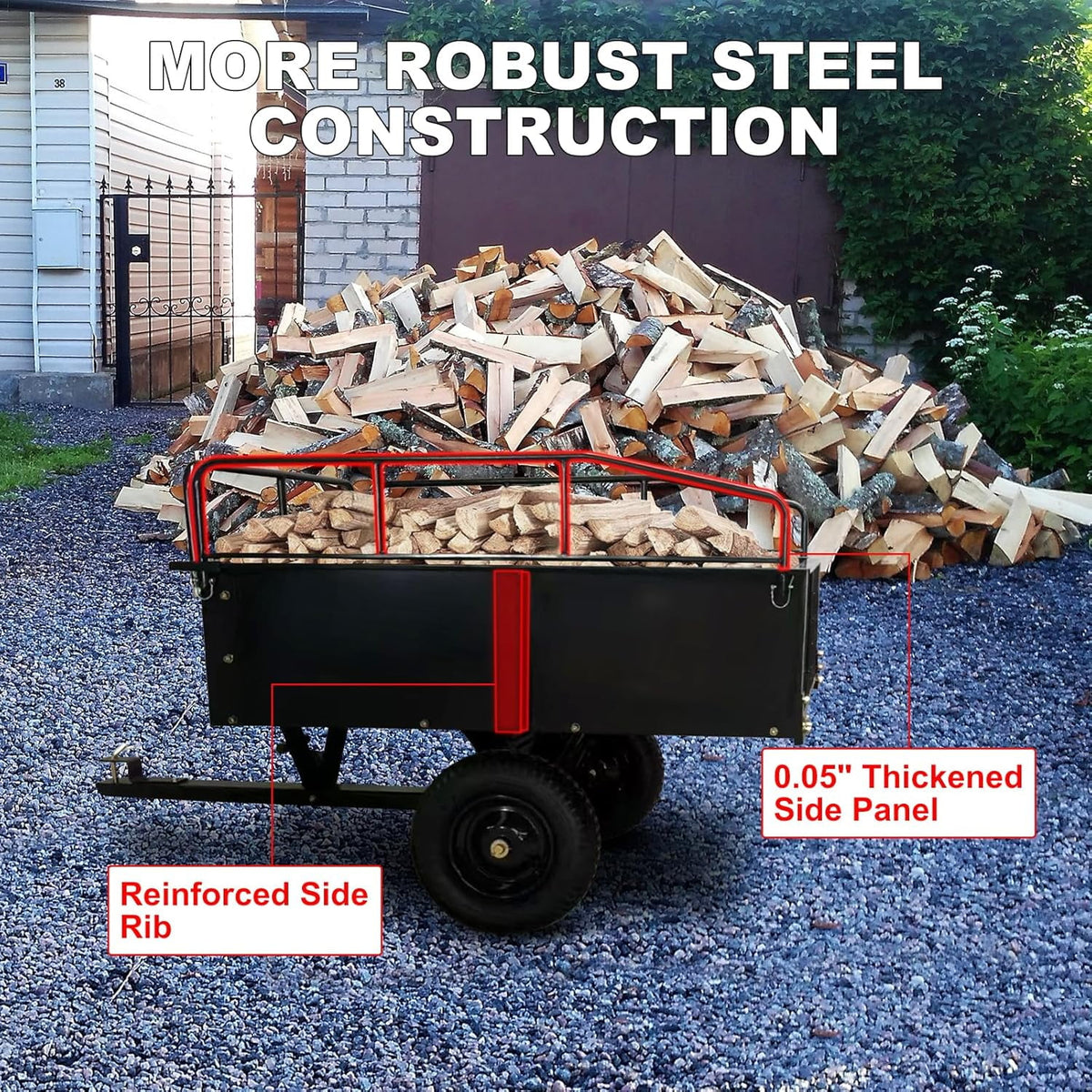 Heavy Duty Steel ATV Trailer,1600 Lbs Dump Cart, 15 Cubic Feet, Removable Sides, for Riding Lawn Mower Tractor