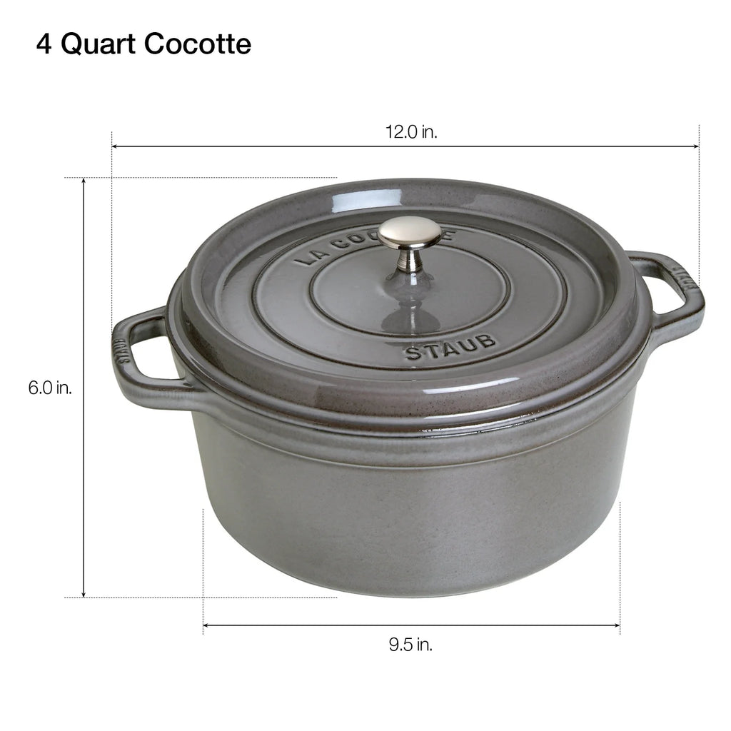 Staub Cast Iron 4-qt Round Cocotte - Matte Black