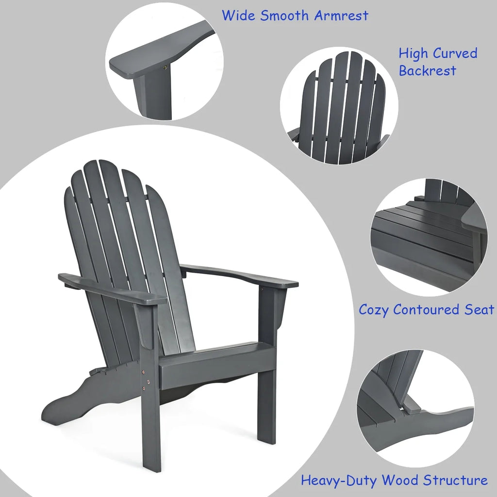 Costway Outdoor Adirondack Chair Accent Chair Solid Wood sturdy Patio Garden Deck Furniture Gray