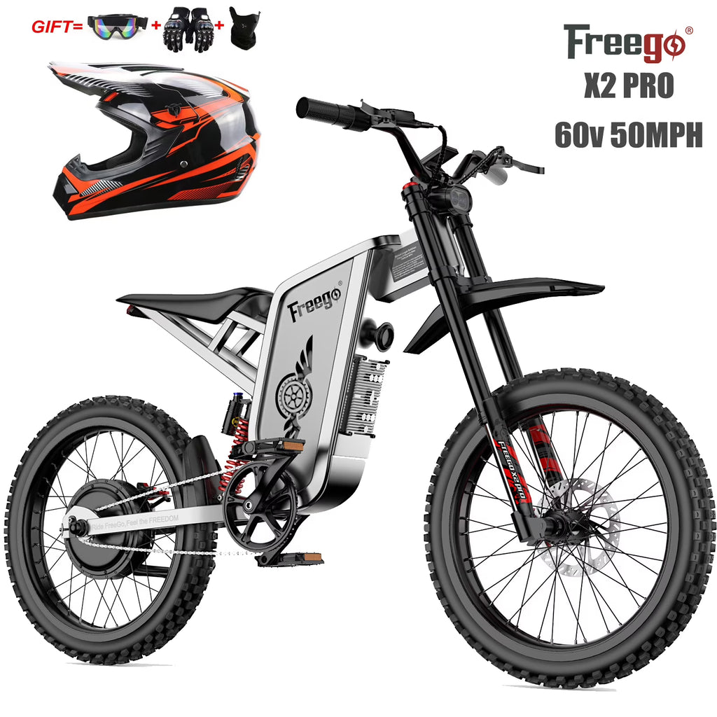 Freego X2Pro 6000W(Peak)Motor 60V 30Ah Battery Electric Motorcycle for Adults,Electric Dirt Bike Teens ,50MPH Off Road Electric Bicycle,19x2 Full Suspension/Four-Piston Hydraulic Brake UL2849