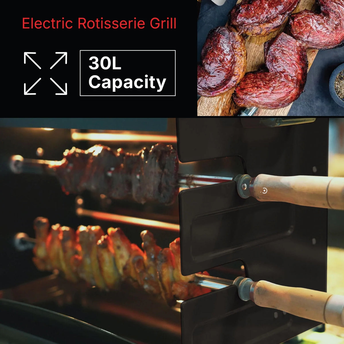 Brazilian Flame 2-Skewer Brazilian Rotisserie Electric Grill in Red