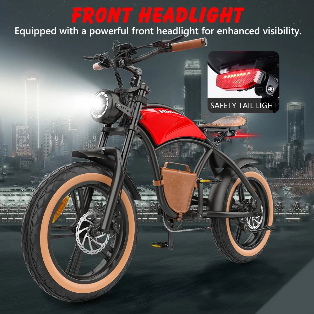 Hidoes B10 Electric Mountain Bike for Men/Woman 1000W Adult Electric Bicycle 20" Fat Tire Off Road E-bike with Removable Battery up to 28 mph,Free Shipping, Red