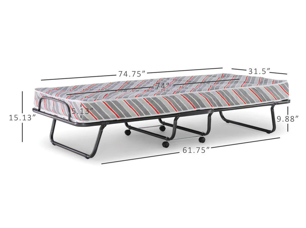 Linon Torino Folding Rollaway Guest Bed with 4" Innerspring Mattress, Cot