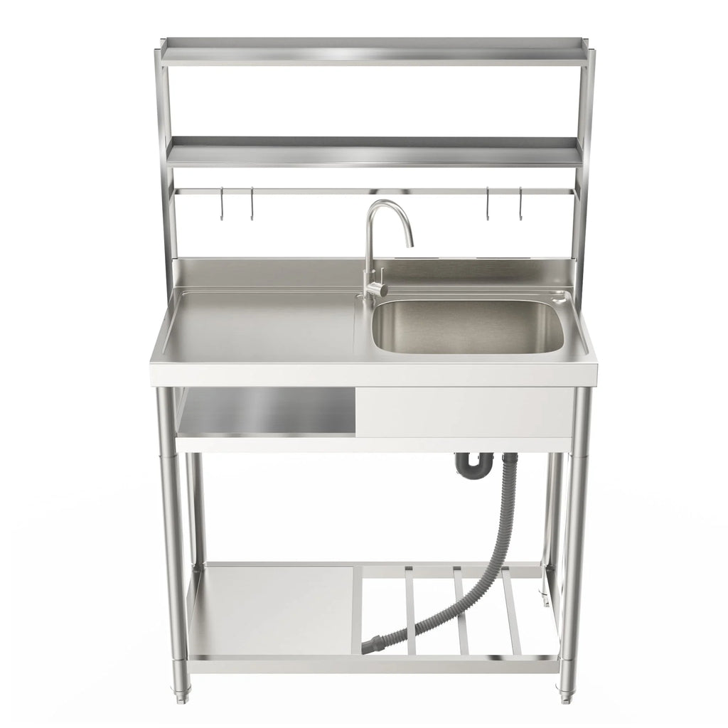 23.8'' Stainless Steel Sink Laundry Tub, Free Standing Laundry Sink with Washboard, Commercial Utility Tub with Cold & Hot Water Faucet for Garage Laundry Room Kitchen