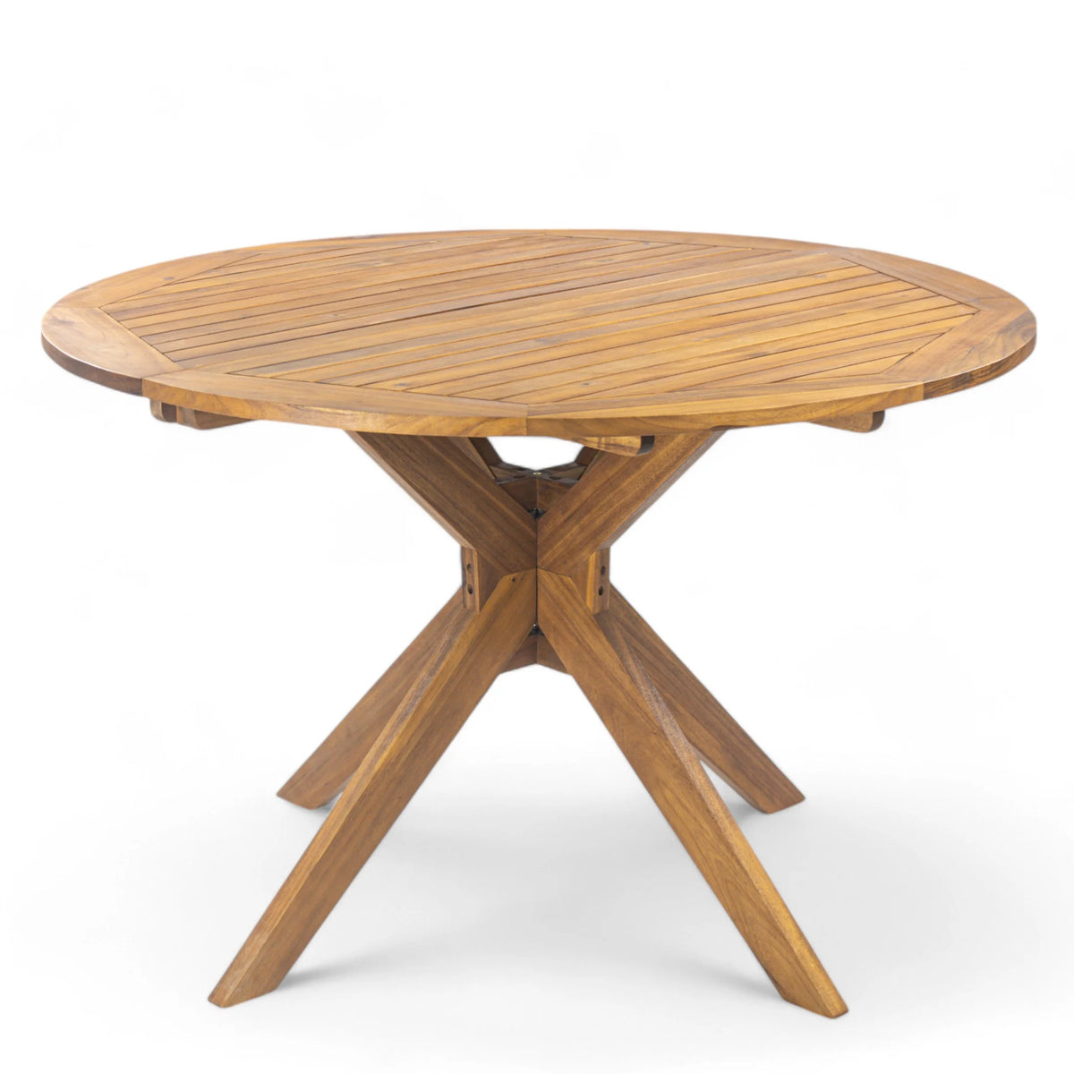 GDF Studio Brigitte Outdoor Round Acacia Wood Dining Table, Teak