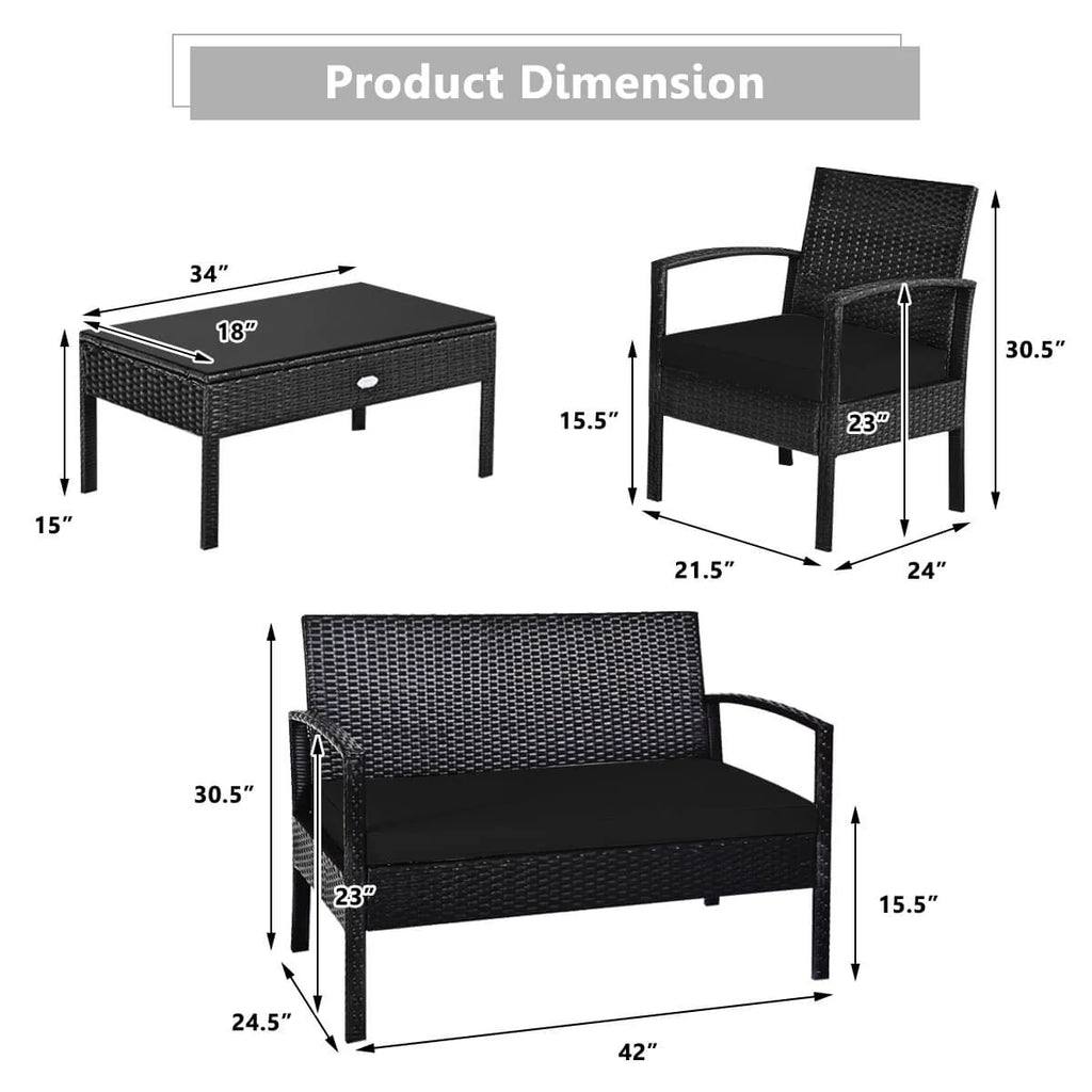 Costway 4PCS Patio Rattan Wicker Furniture Set Loveseat Sofa Cushioned Garden Yard Brown