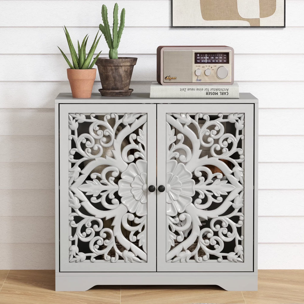 Accent Cabinet with Hollow Carved Door for Entryway Hallway, Blue Sideboard Buffet Cabinet, Storage Cabinet for Living Room