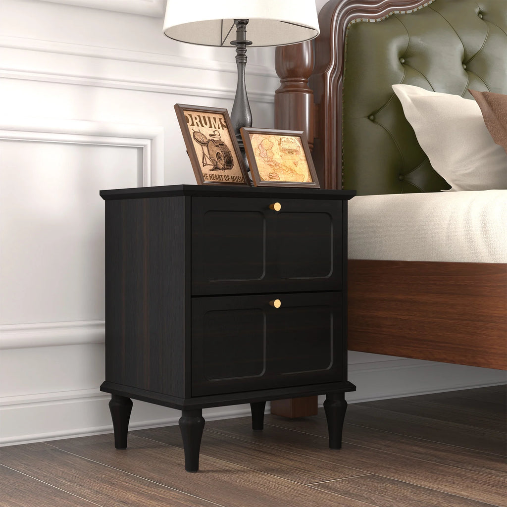 HLR 20" Mid Century Nightstands Set of 2 with Drawers, Wood Bedside Table End Table for Bedroom, Brown