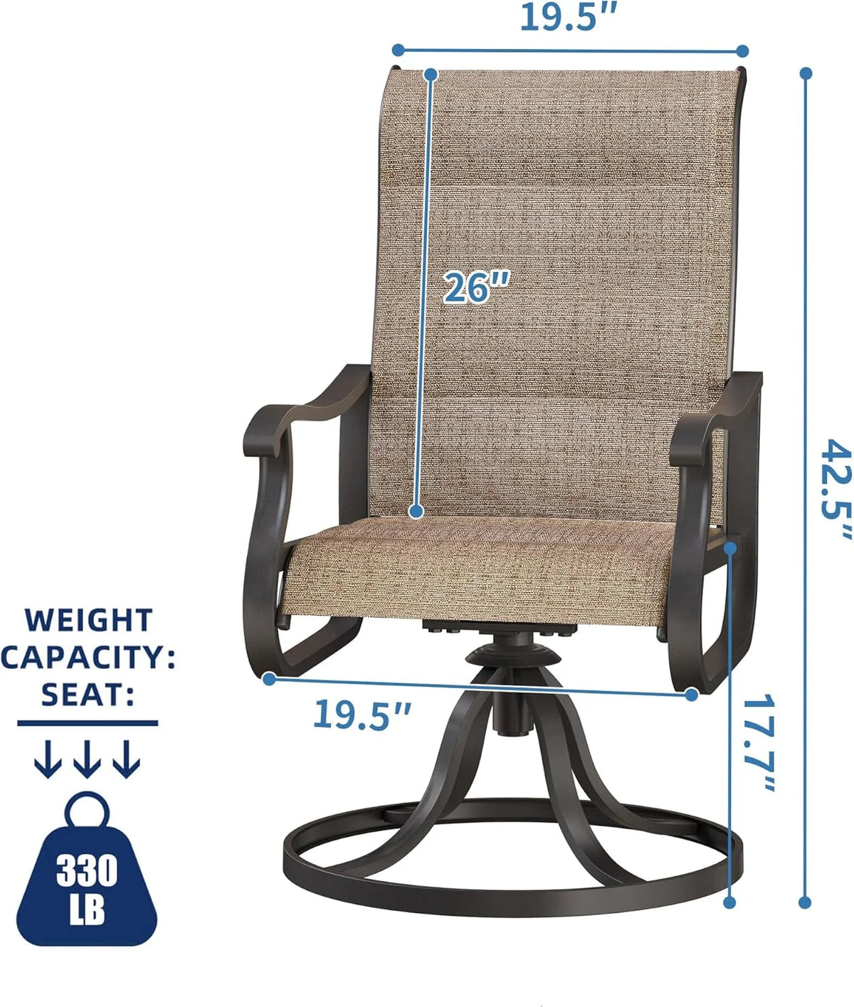 ELPOSUN Patio Swivel Chairs Set of 2, Outdoor Dining Chairs High Back All Weather Breathable Textilene Outdoor Swivel Chairs with Metal Rocking Frame for Lawn Garden Backyard Deck, Khaki