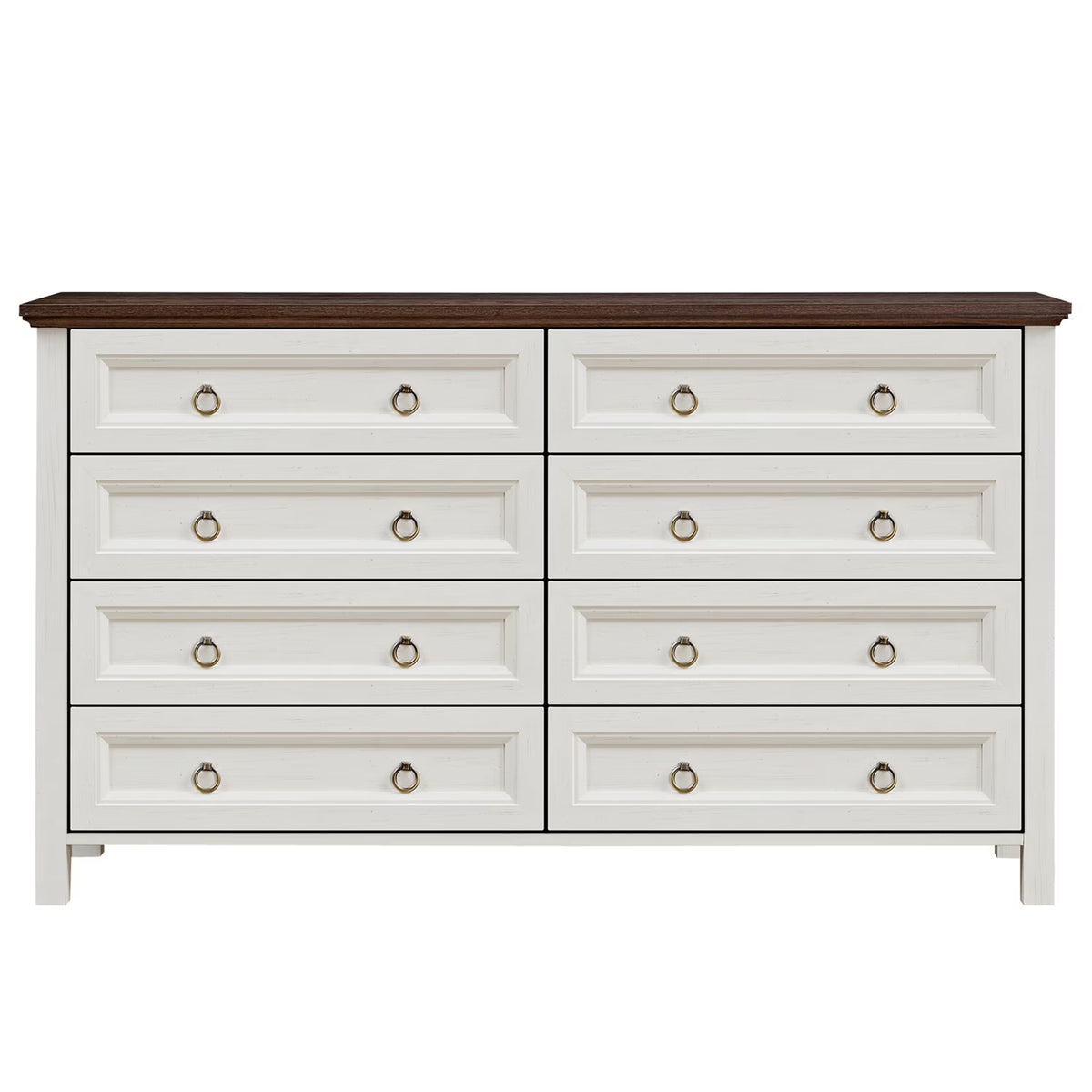 HIUU Farmhouse 8 Drawers Dresser,54 Inch Wide Rustic Wood Dressers & Chest of Drawers for Living Room, Bedroom, Hallway, Closet, Office, Antique White