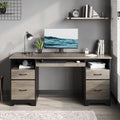 Bestier 59 Computer Desk with 4 Drawers, Office Executive Desk with File Drawer, Keyboard Tray for Home Office, Gray