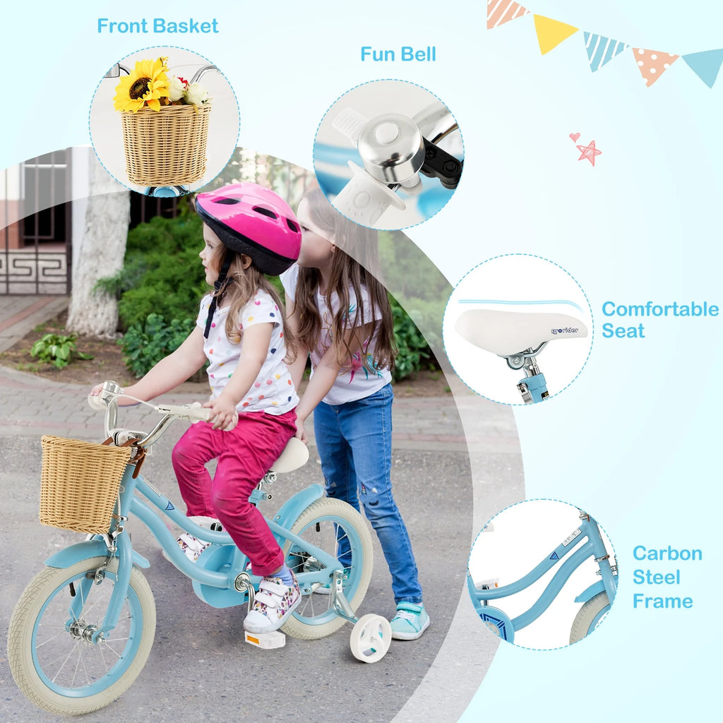 Prorider 16" Kid’s Bike with Training Wheels Adjustable Handlebar Seat Handbrake Pink
