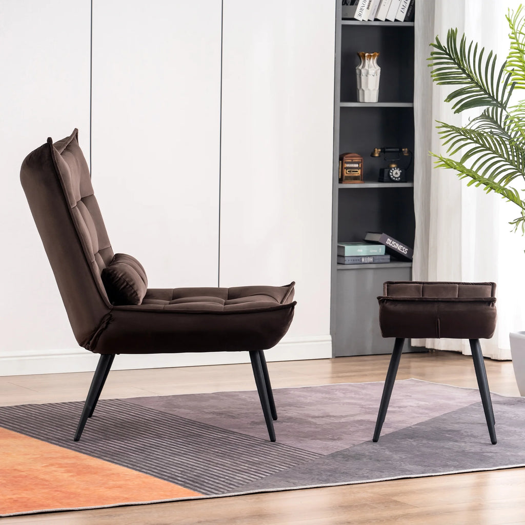MCombo Accent Chair with Ottoman, Velvet Modern Chairs with Metal Legs for Living Room 4079 (Yellow)
